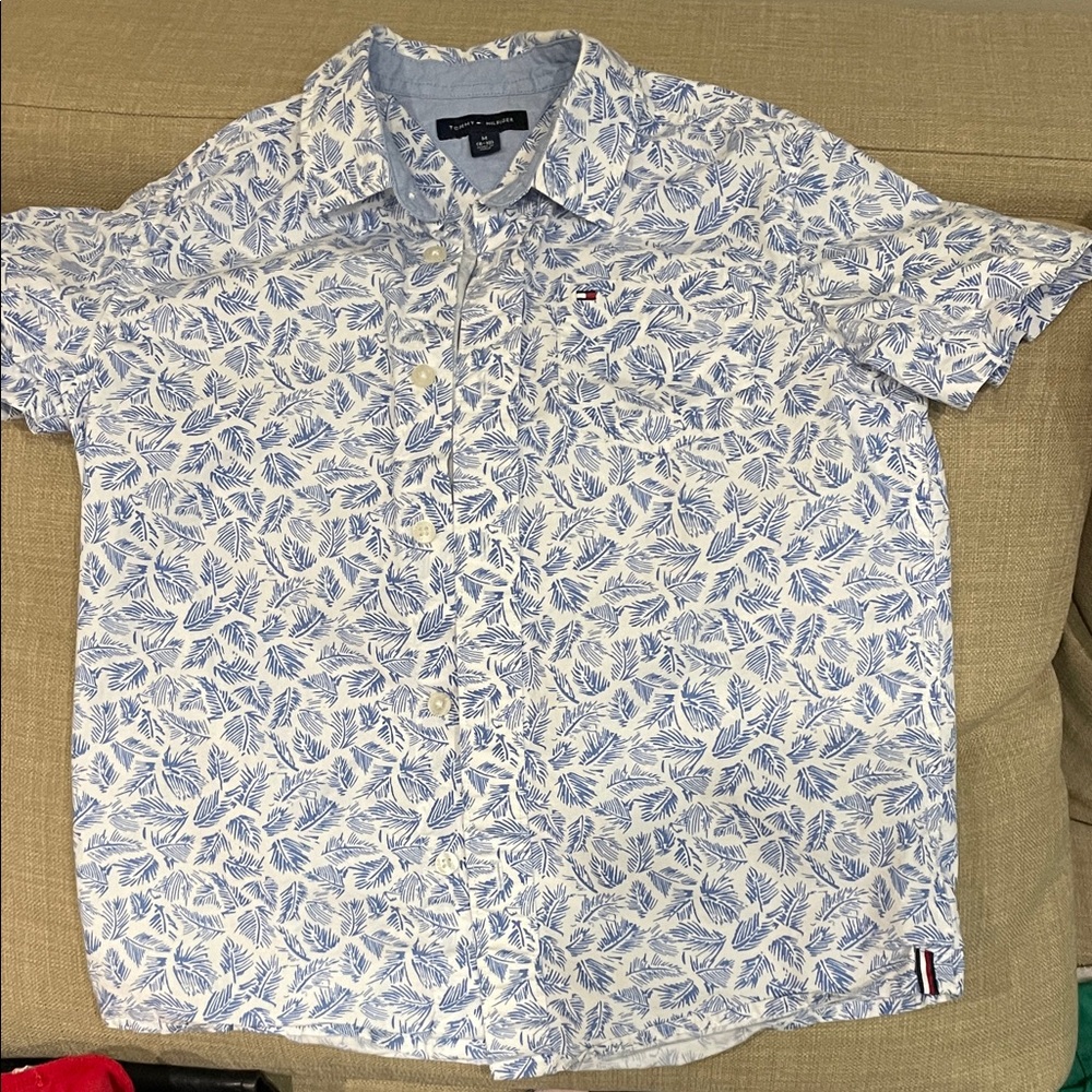 Tommy Hilfiger Boys Blue and White Tropical Print Shirt